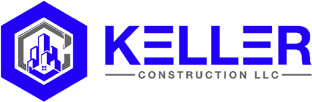 Logo of Keller Construction LLC featuring a stylized hexagon with building shapes inside and the company name in bold capital letters next to it.